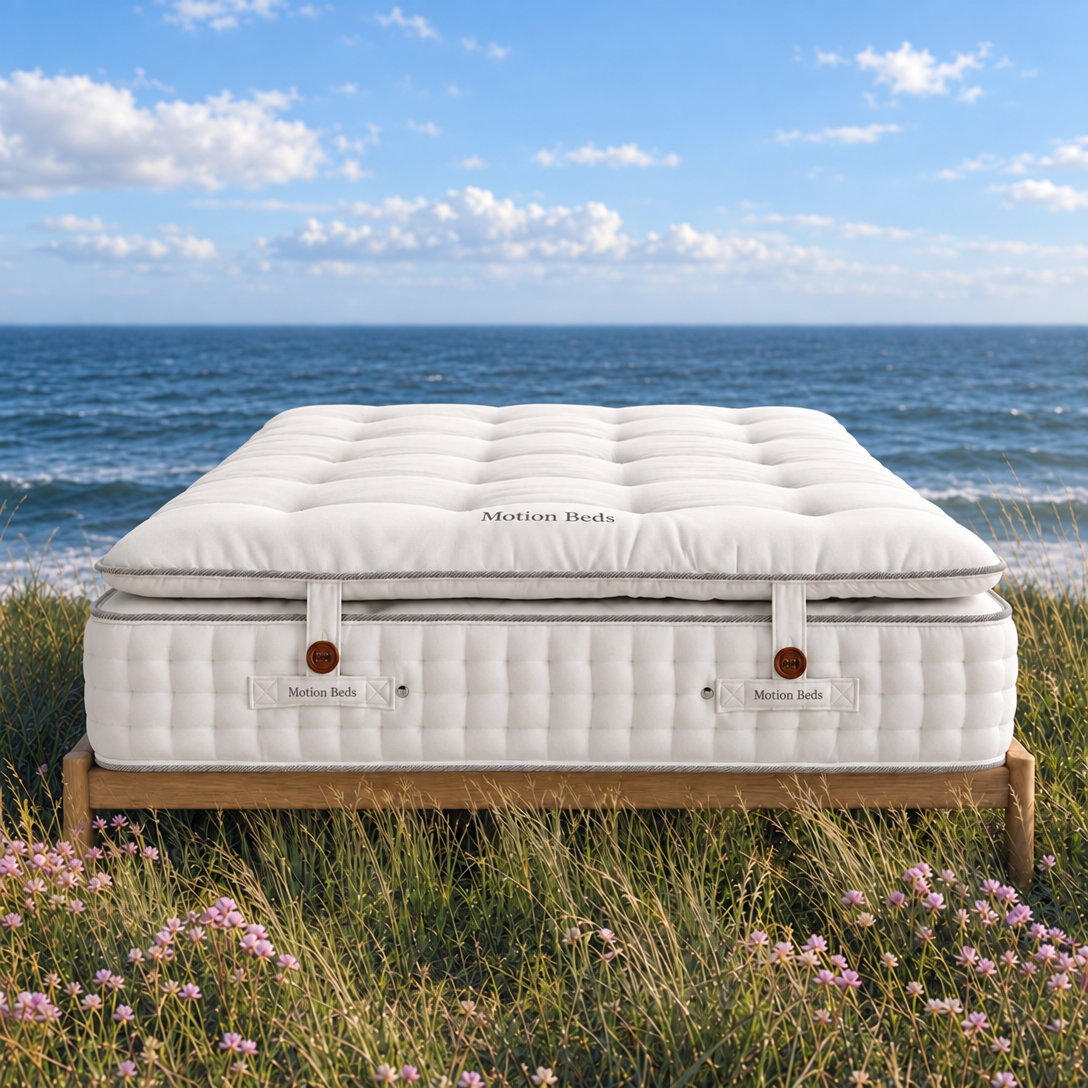 Motion Beds Flagship Natural Mattress with removable silk and cashgora pillow top