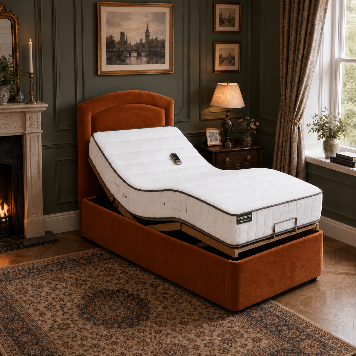 The Wentworth massage bed base in rust velvet
