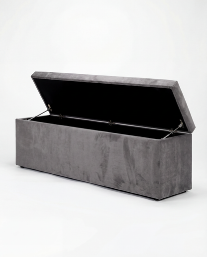 Bourg upholstered storage ottoman in grey