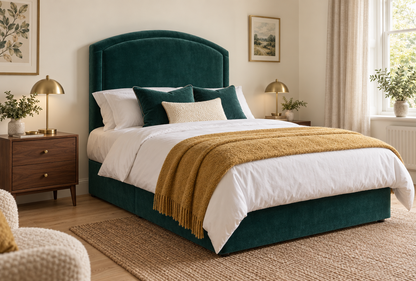 Harrow Headboard in teal velvet on a Motion Beds bed